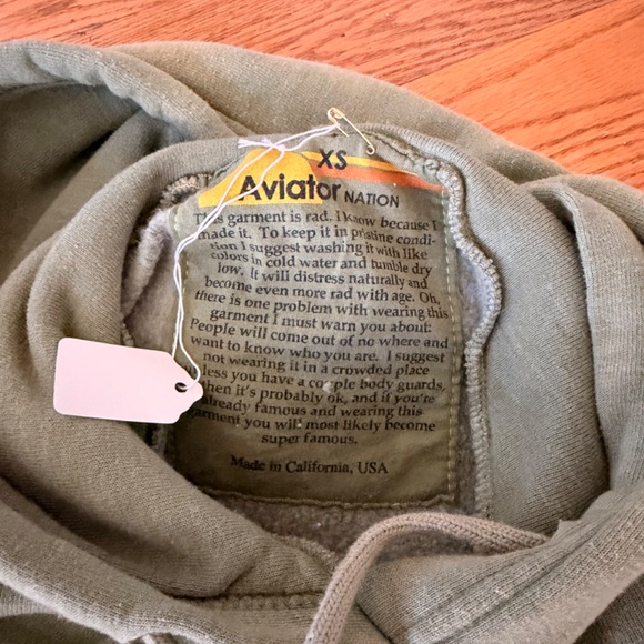 NWT Aviator Nation Bolt Stitch 2 Relaxed Pullover Hoodie in Faded Army (Size XS) - Picture 7 of 10